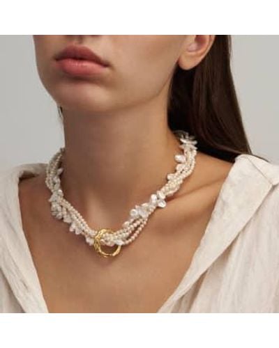 Hermina Athens Full Moon Tangled Pearl Necklace Plated - Brown