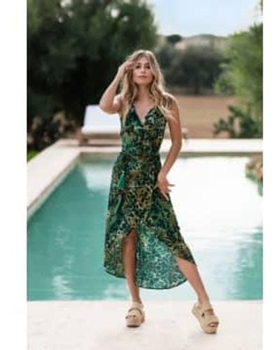 Sophia Alexia Emerald Silk Cocktail Midi Dress - Green