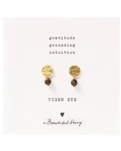 A Beautiful Story Aw30814 Mini Coin Tiger Eye Gp Earrings One Size - White