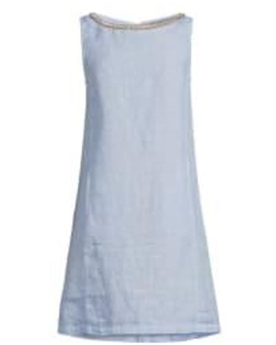 120% Lino Embellished Round Neck Sleeveless Dress Size: 8, Col: 8 - Blue