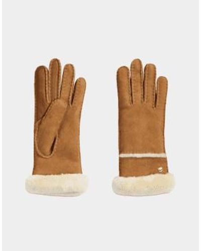 UGG W Sheepskin Embroidery Gloves Size: L, Col: Chestnut - Natural
