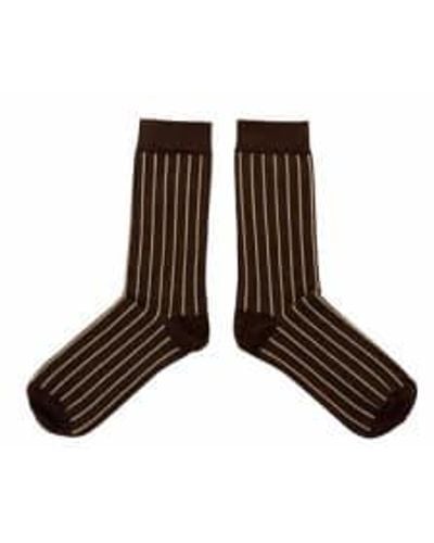 Monk & Anna And • Burgundy Socks With Golden Lines 35-38 - Brown