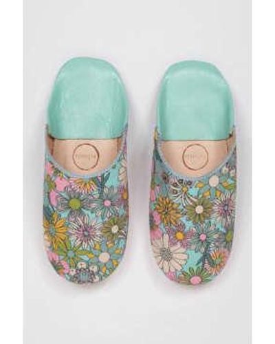 Bohemia Designs Margot Floral Babouche Slippers M - Green