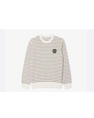 Lacoste Striped Cotton Crew Neck Sweater - Bianco