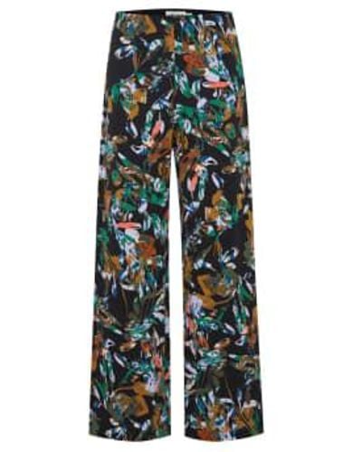 Ichi Kate Print Wide Leg Trousers Multi Collage Flower 20119446 - Verde