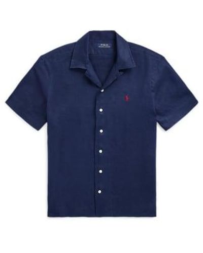 Ralph Lauren Camisa portiva clásica lino manga corta azul marino