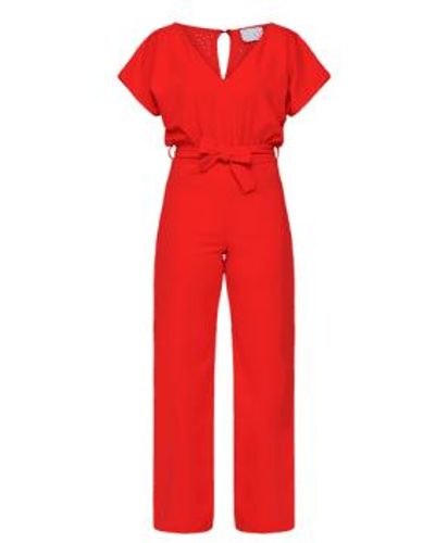 Sisters Point Jumpsuit Or Girl V Neck Raspberry - Rosso