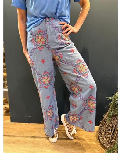 Not Shy Flares Embroidered Patch Pocket Trousers - Blu