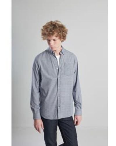 L'Exception Paris Camisa a cuadros príncipe gales azul y gris en algodón japonés