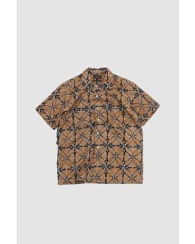 Beams Plus Block Print Collar Shirt S - Brown