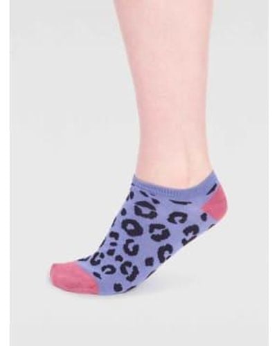 Thought Periwinkle Spw779 Reese Bamboo Leopard Trainer Socks - Bianco