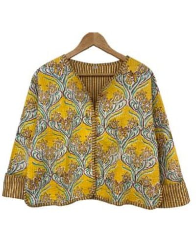 Behotribe  &  Nekewlam Jacket Cotton Kantha Reversable Block Print Mimosa Extra Large - Yellow