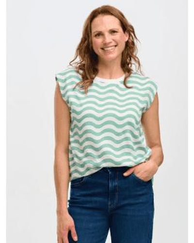 Sugarhill Chrissy Relaxed Tank T-shirt Wavy Stripes 10 - Blue