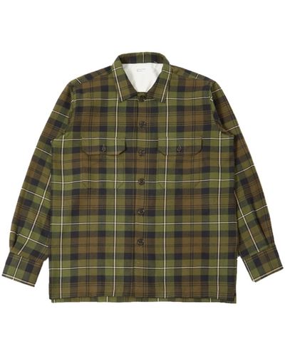 Universal Works Utility Shirt In Olive Moorland Check Olive - Verde