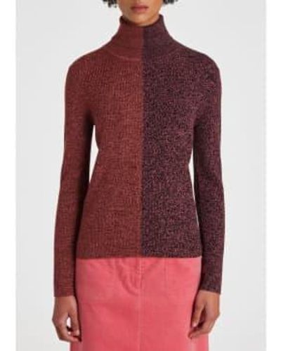 Paul Smith Two Color Roll Neck Sweater Col: /pink, Size: L - Red