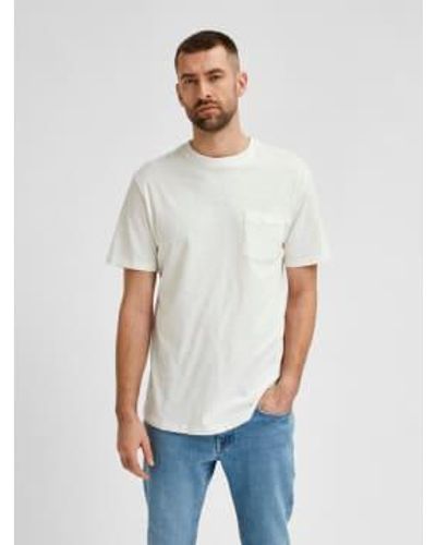SELECTED Crema camiseta l hombre seleccionado en bolsillo algodón orgánico - Blanco