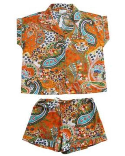 Powell Craft Ladies Paisley Print Cotton Short Pyjama Set S/m - Orange