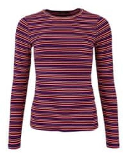 Black Colour L / s stripe rib t-shirt - Violet
