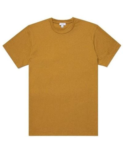 Sunspel Classic Crew Neck Marl T Shirt Ochre Melange - Yellow