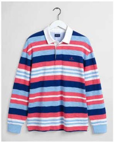 GANT Paradise Surf Heavy Rugger Long Sleeve Polo Shirt In Striped Design Print - Rosso
