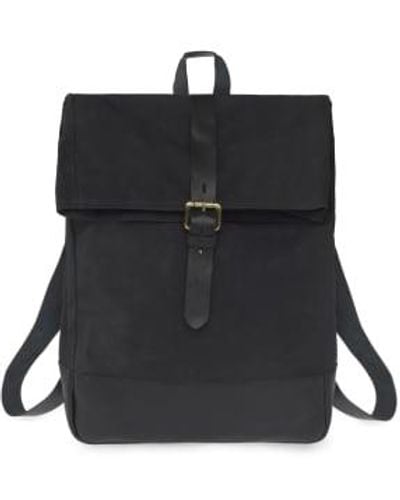 VIDA VIDA Cotton Canvas And Leather Roll Top Backpack - Nero