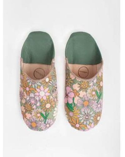 Bohemia Designs Margot floral babauche zapatillas oliva - Verde