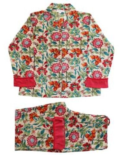 Powell Craft Floral Garden Print Cotton Pajamas Cotton - Red