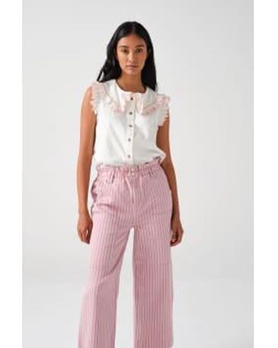 seventy + mochi Ecru And Dusty Denim Embroidered Short Sleeve Phoebe S Blouse - Pink