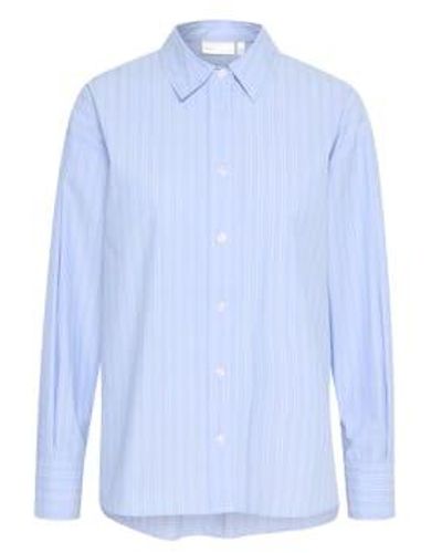 Inwear Rimma Light Striped Oversized Shirt Dk 38 Uk 12 - Blue