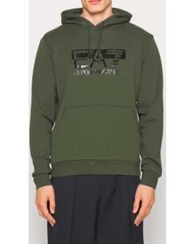 EA7 Hoodie With Hood And Contrast Logo - Green