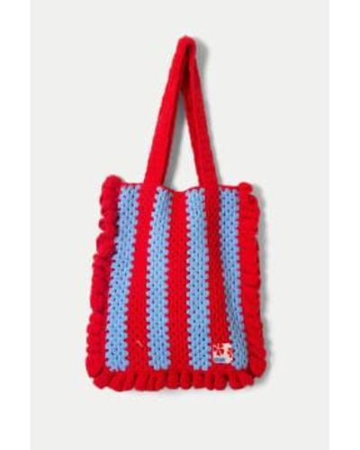 Damson Madder Blue Stripe Frill Crochet Bag Multi / Onesize - Red