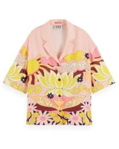 Scotch & Soda Scotch And Soda Blush Peach Camp Shirt With Placed Print - Rosa