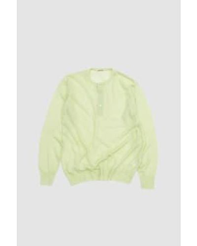 AURALEE /silk Knit Henley Neck Pullover Lime Yellow 3 - Green