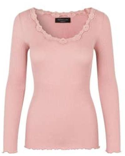 Rosemunde Silk Top Long Sleeve W Lace Powder Xl - Pink