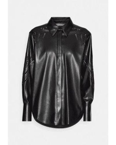 BOSS Bennea Embroided Faux Leather Shirt Col 001 Size 8 - Nero