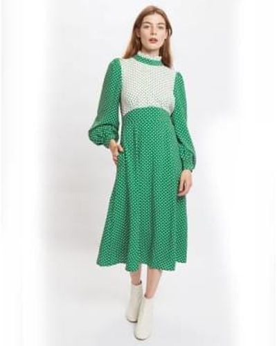Louche Sorrel Polka Dot Print Long Sleeve Midi Dress In - Verde