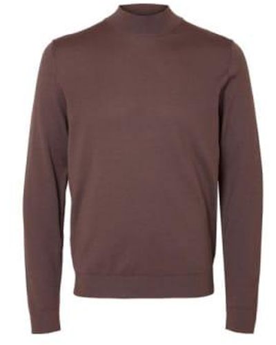 SELECTED Peppercorn Melange Coolmax Mock Neck Jumper S - Brown