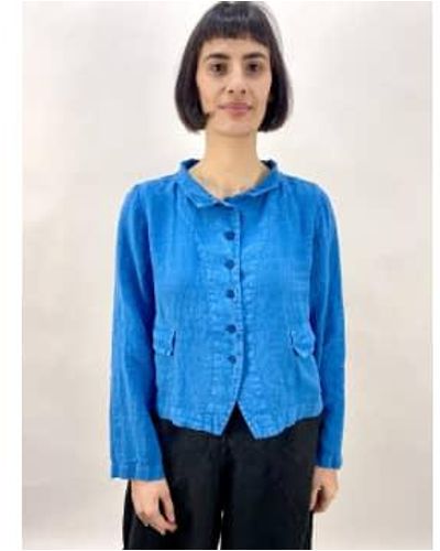 Grizas Linen Jacket With Stand Up Collar - Blue