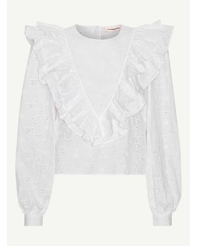 Custommade• Bright White Sabine Brorie Anglaise Ruffle Blouse - Blanc