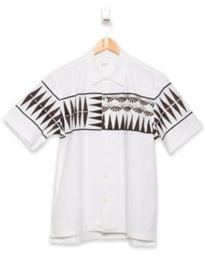 Universal Works Camper Shirt Embroidered Poplin Ecru 26179 - Bianco