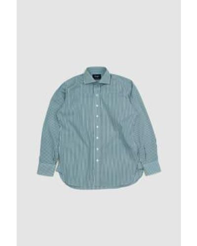 Drake's Bengal Stripe Spread Collar Poplin Shirt /white L - Blue