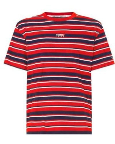 Tommy Hilfiger Center Graphic Stripe T Shirt Deep Crimson Small - Red