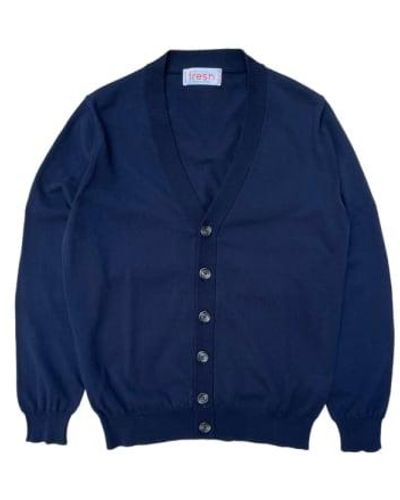 Fresh Cardigan en coton supplémentaire fabriqué en italie marine - Bleu