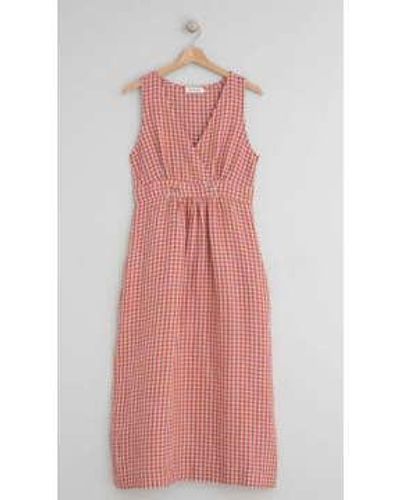 Every Thing We Wear Indi & Cold Crossover Midi Dress Gingham Gray Check Linen S - Pink