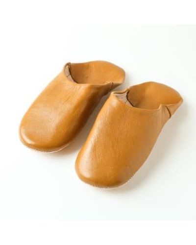 Bohemia Designs Moroccan Leather Babouche Slippers Ochre - Arancione
