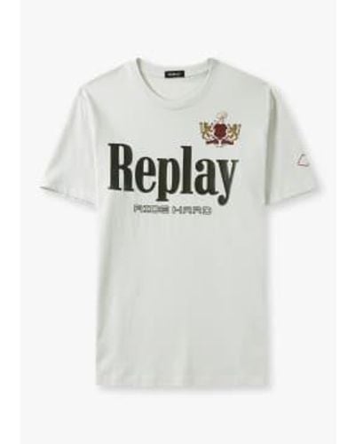 Replay Herren reiten hartes grafisches t-shirt in artic - Weiß