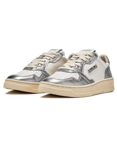 Autry Medalist Low Leather Bicolor Trainer & Silver 36 - Metallic