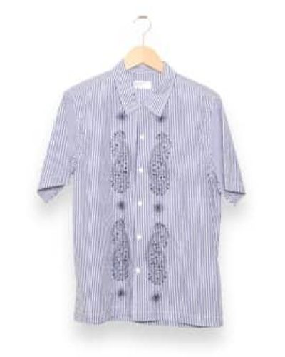 Universal Works Road Trip Shirt Emb Poplin Stripe /white P28062 - Purple