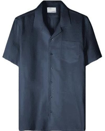 COLORFUL STANDARD Camisa manga corta lino cs4009 azul gasolina