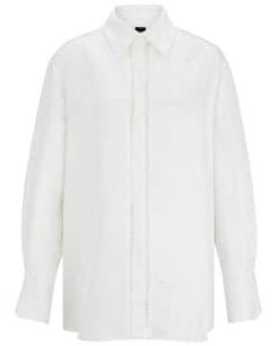 BOSS Beina Ladder Stitch Loose Shirt Size 12 Col - Bianco